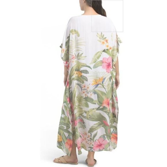 Tommy Bahama Womens White Paradise Bird Lace Up Cover up Caftan Sz S/M New - Picture 7 of 9
